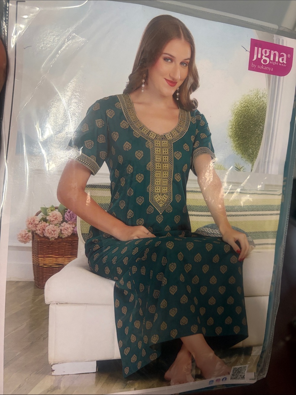 Jigna Teal Green Printed long Nightwear new